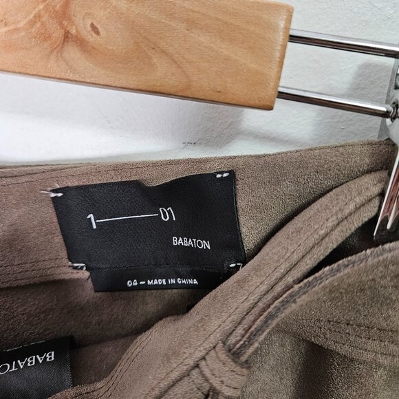 Aritzia Babaton Cecily Faux Suede  A-Line Midi Skirt Sz 4 Taupe Self-tie belt - Picture 7 of 13